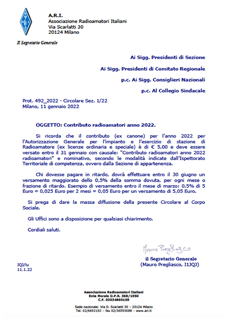 Contributo radioamatori 2022 Contributo radioamatori 2022