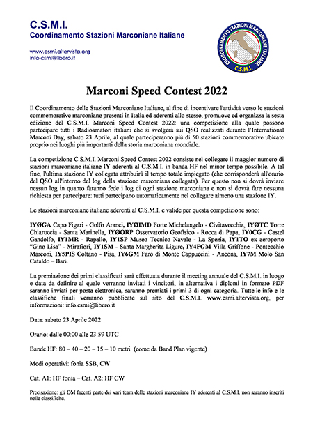 Marconi Speed Contest 2022 Marconi Speed Contest 2022