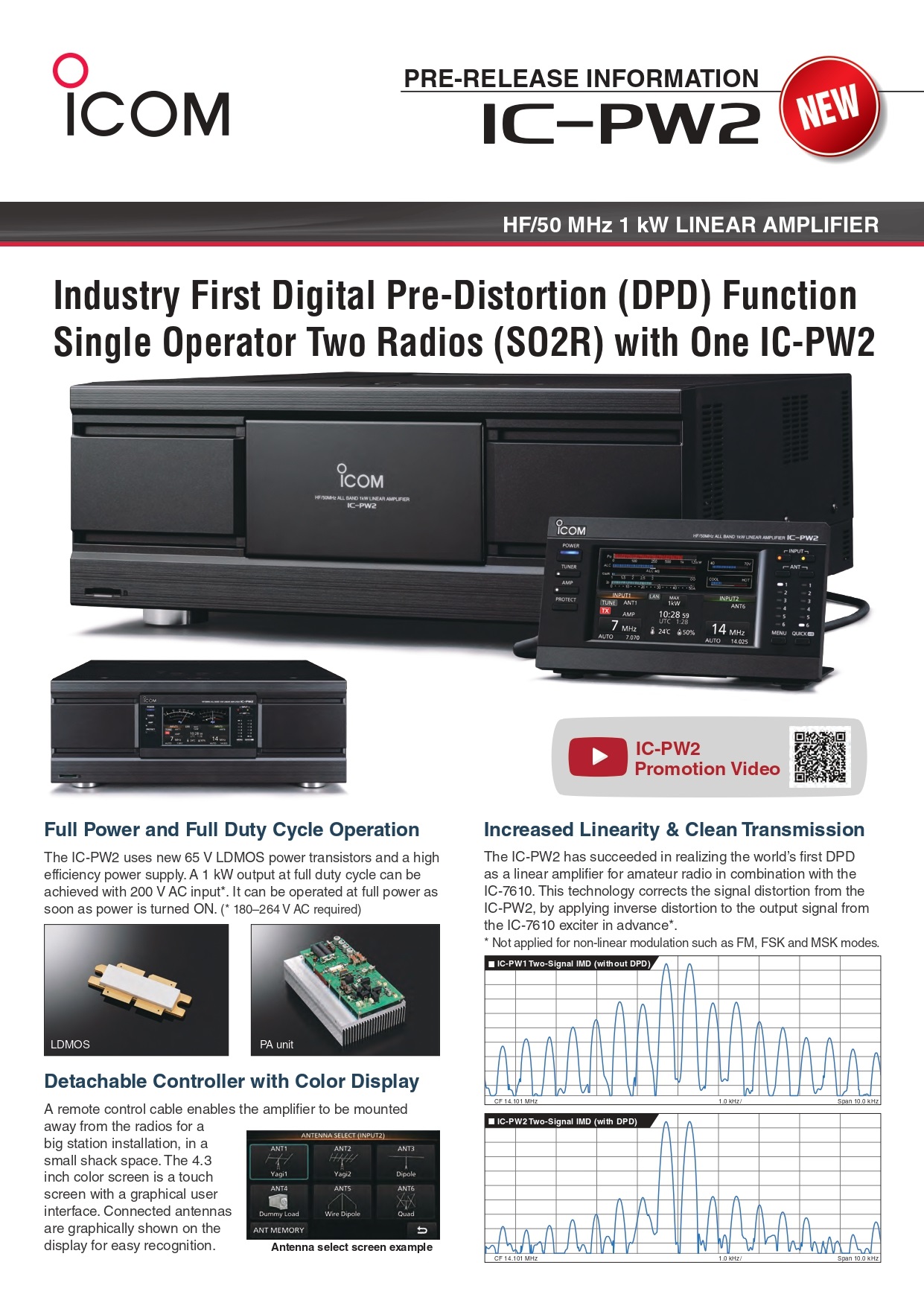 IC-PW2 HF/50 MHz 1 kW Linear Amplifier Pre-release IC-PW2 HF/50 MHz 1 kW Linear Amplifier Pre-release