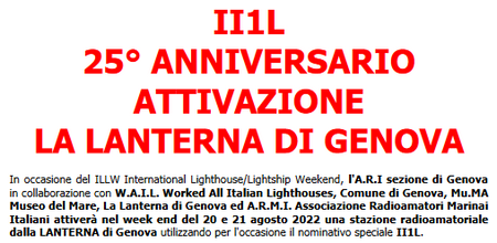 II1L 25° ANNIVERSARIO ATTIVAZIONE LA LANTERNA DI GENOVA